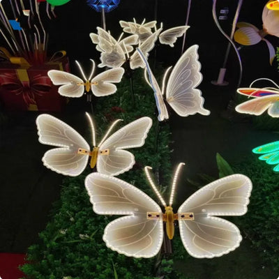 Outdoor Open and Closed LED Luminous Butterfly Christmas Tree hanging ornaments Landscape Lights for Yard Lawn Patio Garden