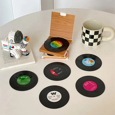 Cup Coaster Set 6 Pcs Cup Mat Vinyl Record Coasters Non-slip Coffee Coasters Heat-resistant Music Drink Coasters Table Mats Cups