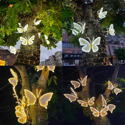 Outdoor Open and Closed LED Luminous Butterfly Christmas Tree hanging ornaments Landscape Lights for Yard Lawn Patio Garden