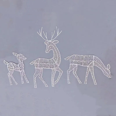 3pcs Iron Art Elk Deer Christmas Garden Decoration With LED Light Glowing Glitter Reindeer Xmas Home Outdoor Yard Ornament Decor