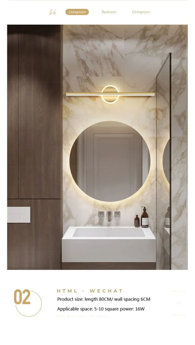 LED lamp with circular design above sink