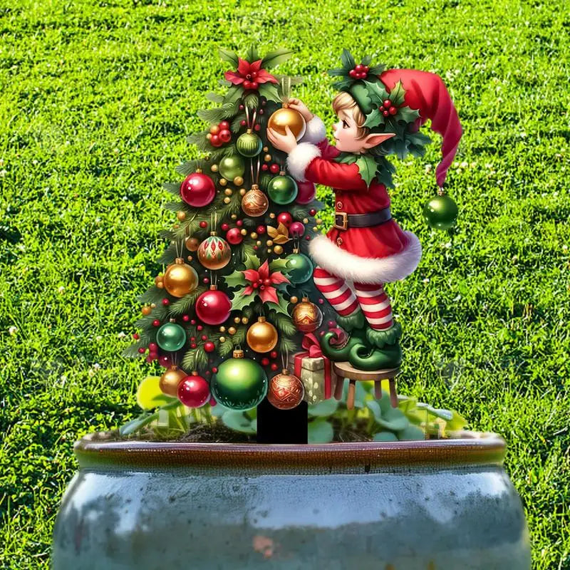 Christmas Yard Stakes Waterproof Christmas Tree Planter Stakes Reusable Acrylic Lawn Decoration Funny Yard Sign Stakes For Porch