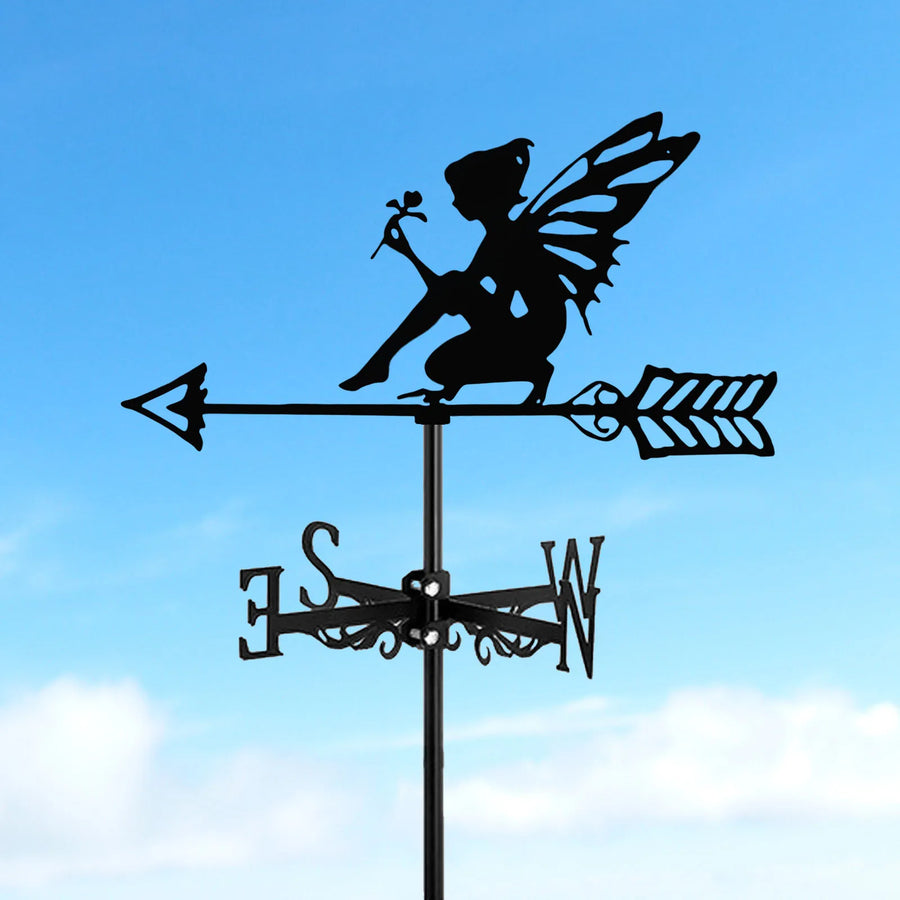 New Metal Elf Weather Vane Standing Decor Roof Weathervane Flower Fairy Garden Yard Decoration For Shed Home Fence Post