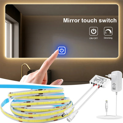 Mirror touch switch with LED strip and adapter