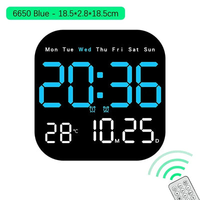 Blue LED digital clock with remote control and dimensions