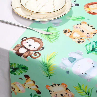 Jungle Animals Table Runner Wild One Forest Safari Birthday Party Decorations Kids Favors Table Covers Boys Baby Shower Supplies