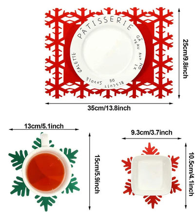 Snowflake Shaped Coaster Home Placemat Absorbent Non-slip Insulation Coaster Thickened Felt Table Mats Christmas Home Decoration