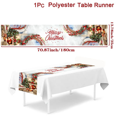 Christmas Table Runner Merry Christmas Decorations For Home 2024 Cristmas Ornament Merry Xmas Navidad Noel Gifts New Year 2025