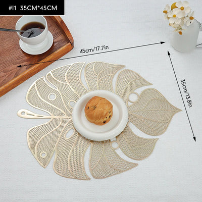 Gold Silver Hollow 6pcs Placemats Pvc Insulation Pad Dining Cup Table Mat Coaster Waterproof and Oil-Proof Table Mat Decoration