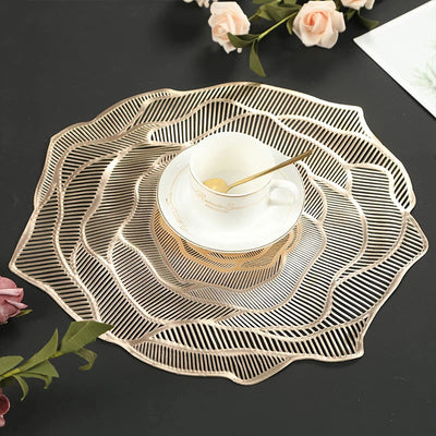 Gold Silver Hollow 6pcs Placemats Pvc Insulation Pad Dining Cup Table Mat Coaster Waterproof and Oil-Proof Table Mat Decoration