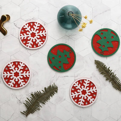 Snowflake Shaped Coaster Home Placemat Absorbent Non-slip Insulation Coaster Thickened Felt Table Mats Christmas Home Decoration