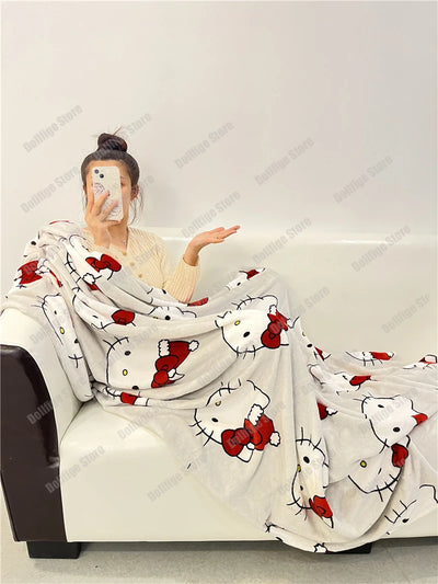 New Christmas Halloween Ghost Hello Kitty Plush Cartoon Large Flannel Blanket Cute Cotton Sofa Nap Blanket Bed Sheet Xmas Gift