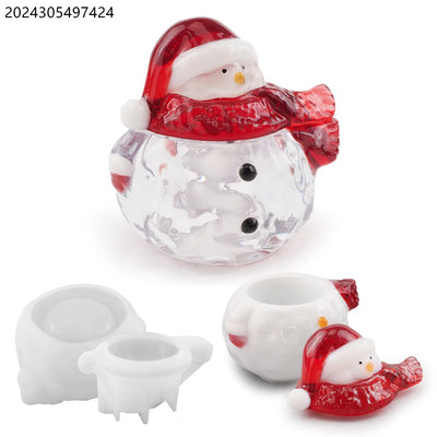 DIY Resin Christmas Snowman Resin Jar Mold with Lid for Epoxy Resin Casting for Jewelry Storage Box Candy Container Home Decor