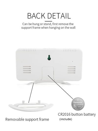 Back detail of digital alarm clock with battery slot