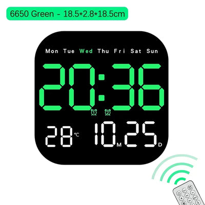 Green LED digital clock with remote control and dimensions