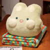 Cute with Blanket Warm Hand Throw Pillow Anime Cat Pillow Blanket Rabbit Soft Plush Hand Warmer Pillow Toy Doll