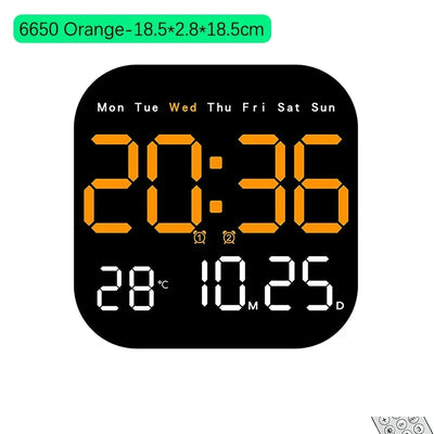 Orange LED digital clock with dimensions 18.5x2.8x18.5cm