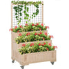 3-Tiers Raised Garden Bed with Trellis, 53" H Vertical Planter Box with Wheels & Back Storage Area, for Flowers, Vegeta