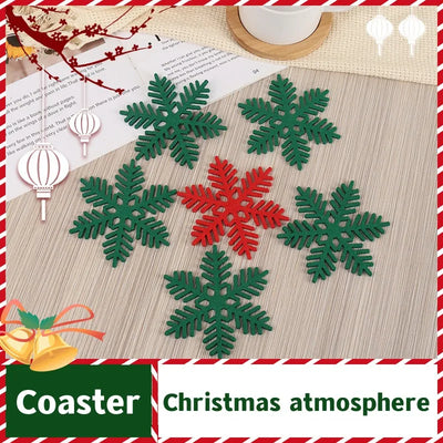 Snowflake Shaped Coaster Home Placemat Absorbent Non-slip Insulation Coaster Thickened Felt Table Mats Christmas Home Decoration