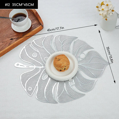 Gold Silver Hollow 6pcs Placemats Pvc Insulation Pad Dining Cup Table Mat Coaster Waterproof and Oil-Proof Table Mat Decoration