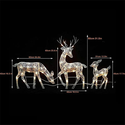 3pcs Iron Art Elk Deer Christmas Garden Decoration With LED Light Glowing Glitter Reindeer Xmas Home Outdoor Yard Ornament Decor