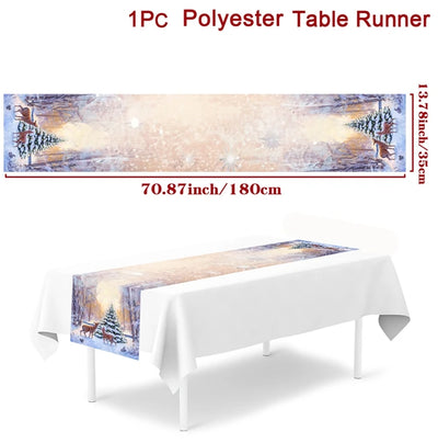 Christmas Table Runner Merry Christmas Decorations For Home 2024 Cristmas Ornament Merry Xmas Navidad Noel Gifts New Year 2025