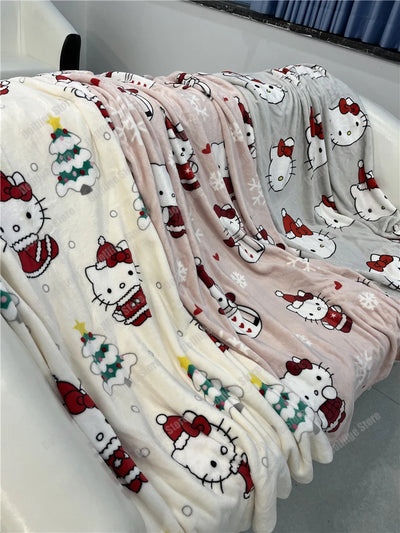 New Christmas Halloween Ghost Hello Kitty Plush Cartoon Large Flannel Blanket Cute Cotton Sofa Nap Blanket Bed Sheet Xmas Gift