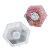 Hexagonal resin clock with floral design and mold.