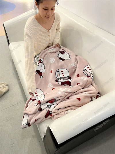 New Christmas Halloween Ghost Hello Kitty Plush Cartoon Large Flannel Blanket Cute Cotton Sofa Nap Blanket Bed Sheet Xmas Gift