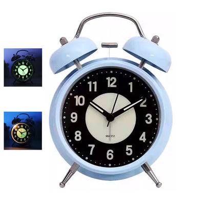 Blue retro twin bell alarm clock with night effect