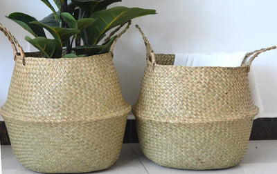 Wicker Storage Baskets Straw Wicker Rattan Hanging Flowerpot Seagrass Folding Laundry Basket Plant Basket Seaweed Home Decor