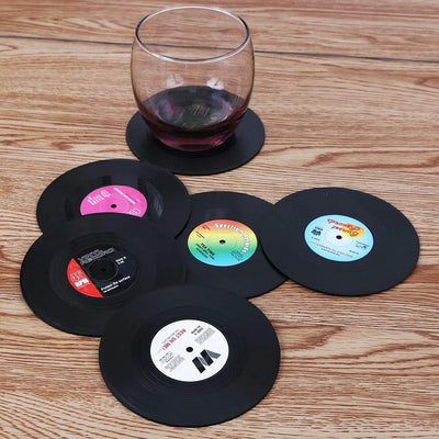 Cup Coaster Set 6 Pcs Cup Mat Vinyl Record Coasters Non-slip Coffee Coasters Heat-resistant Music Drink Coasters Table Mats Cups