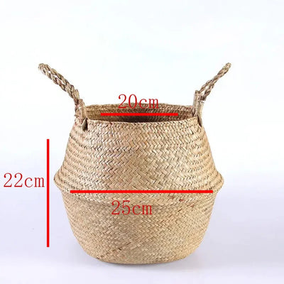 Wicker Storage Baskets Straw Wicker Rattan Hanging Flowerpot Seagrass Folding Laundry Basket Plant Basket Seaweed Home Decor