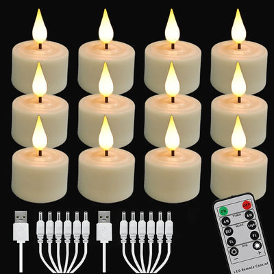 LED Candle Light Rechargeable Flameless Candles Timer Remote Tea Lights With Black Cups For Wedding Home Decor Christmas Lamp