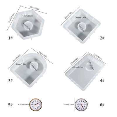 Dimensions of various silicone molds for resin clocks.