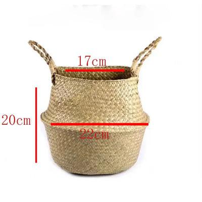 Wicker Storage Baskets Straw Wicker Rattan Hanging Flowerpot Seagrass Folding Laundry Basket Plant Basket Seaweed Home Decor