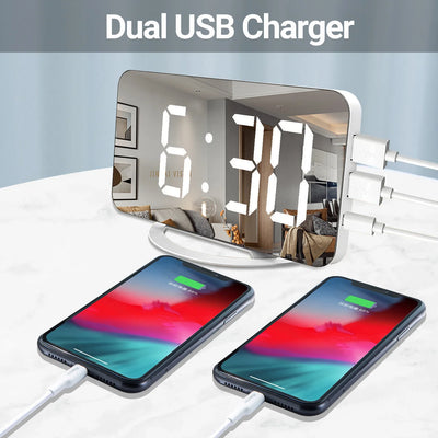 Dual USB charger alarm clock with two phones charging