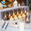 LED Candle Light Rechargeable Flameless Candles Timer Remote Tea Lights With Black Cups For Wedding Home Decor Christmas Lamp