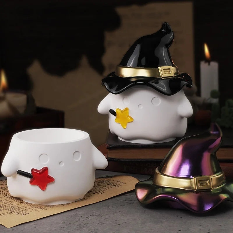 DIY Halloween Hat Ghost Storage Box Silicone Molds Gypsum Jewelry Jar with Lid Mirror Decoration Ornament Resin Mold Handicrafts