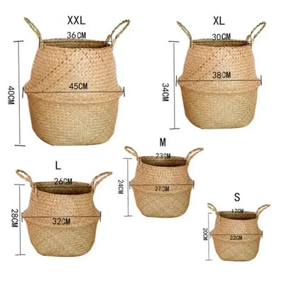 Wicker Storage Baskets Straw Wicker Rattan Hanging Flowerpot Seagrass Folding Laundry Basket Plant Basket Seaweed Home Decor