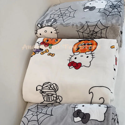 New Christmas Halloween Ghost Hello Kitty Plush Cartoon Large Flannel Blanket Cute Cotton Sofa Nap Blanket Bed Sheet Xmas Gift