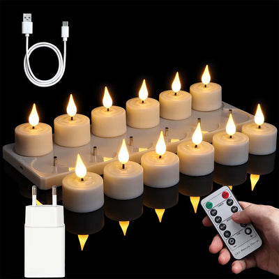 LED Candle Light Rechargeable Flameless Candles Timer Remote Tea Lights With Black Cups For Wedding Home Decor Christmas Lamp