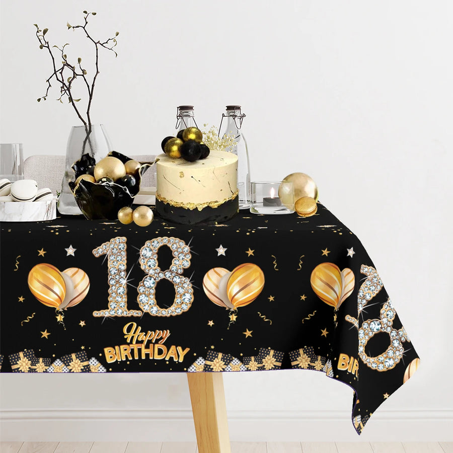 Gold Black Birthday Table Cloth 18 Years Old Birthday Decoration Happy Birthday Party Supplies Gold Glitter Tablecloth Decor