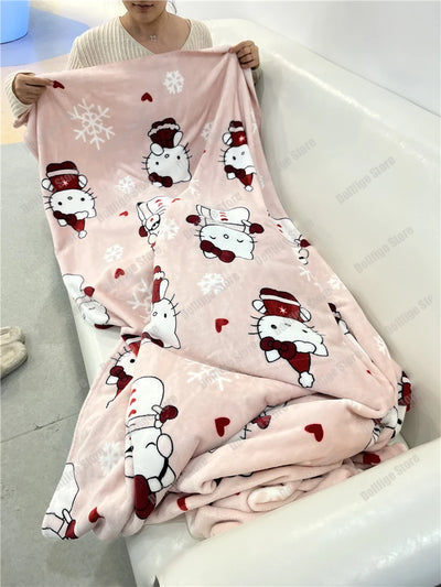 New Christmas Halloween Ghost Hello Kitty Plush Cartoon Large Flannel Blanket Cute Cotton Sofa Nap Blanket Bed Sheet Xmas Gift