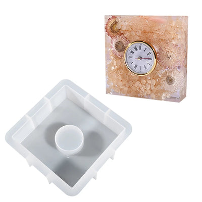 Square resin clock with floral design and mold.