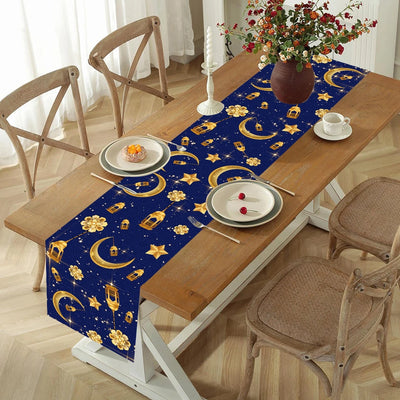 Ramadan Kareem Moon Castle Table Runner Eid Mubarak Decorations 2025 For Home Islamic Muslim Party Supplies Kitchen Table Cover