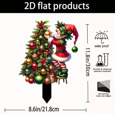 Christmas Yard Stakes Waterproof Christmas Tree Planter Stakes Reusable Acrylic Lawn Decoration Funny Yard Sign Stakes For Porch