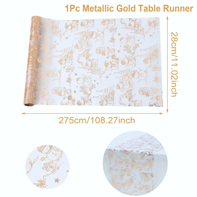 Christmas Golden Table Runner Merry Christmas Decors for Home 2024 Table Runner Xmas Ornaments Navidad Natal New Year Gift 2025