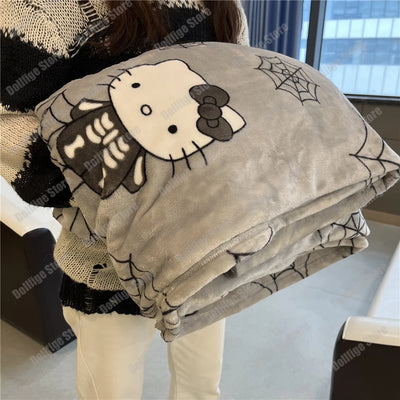 New Christmas Halloween Ghost Hello Kitty Plush Cartoon Large Flannel Blanket Cute Cotton Sofa Nap Blanket Bed Sheet Xmas Gift