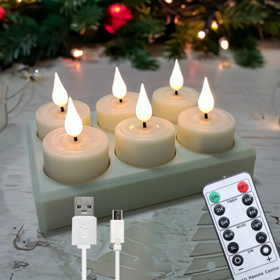 LED Candle Light Rechargeable Flameless Candles Timer Remote Tea Lights With Black Cups For Wedding Home Decor Christmas Lamp